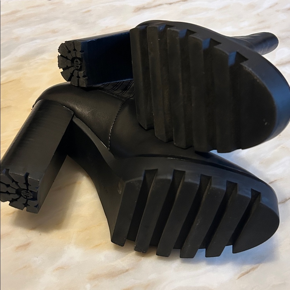 Antonio Melani Womens Pascal Leather Gore Detailed Lug Sole Platform Boots Sz 9 - Picture 10 of 14